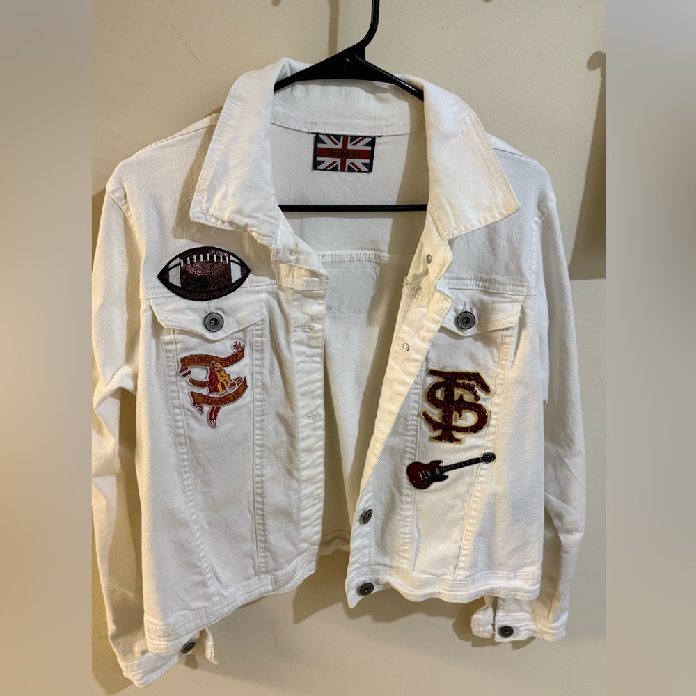 Florida State (FSU)White Embroidered Women's Jean Jacket - size Large.